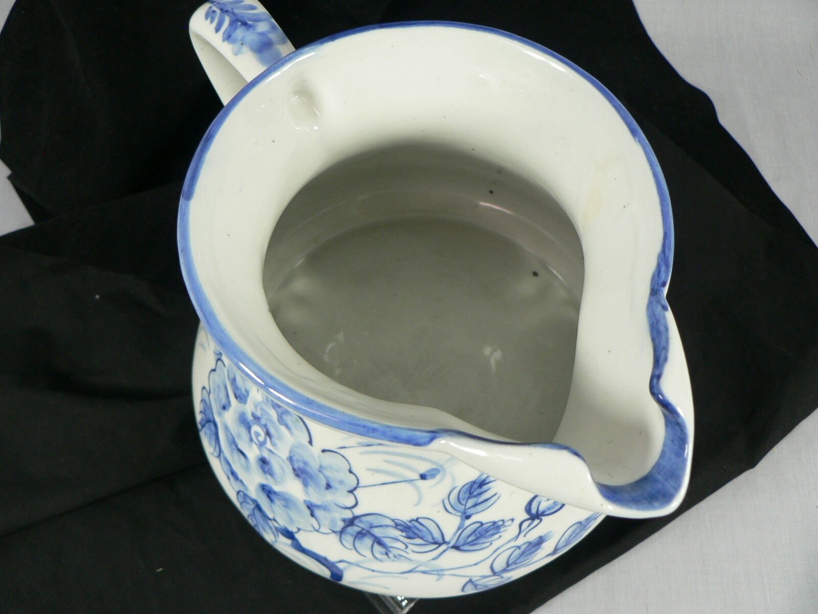 Water Pitcher Ice Lip or Teapot Hand Painted Glaze Floral