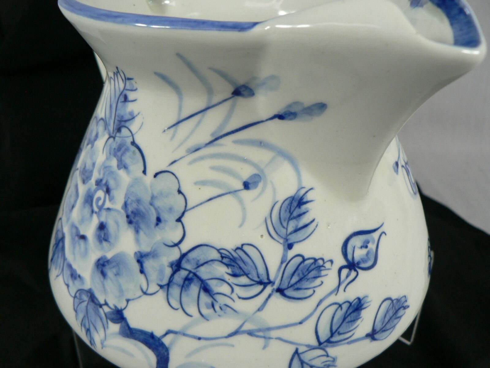 Water Pitcher Ice Lip or Teapot Hand Painted Glaze Floral