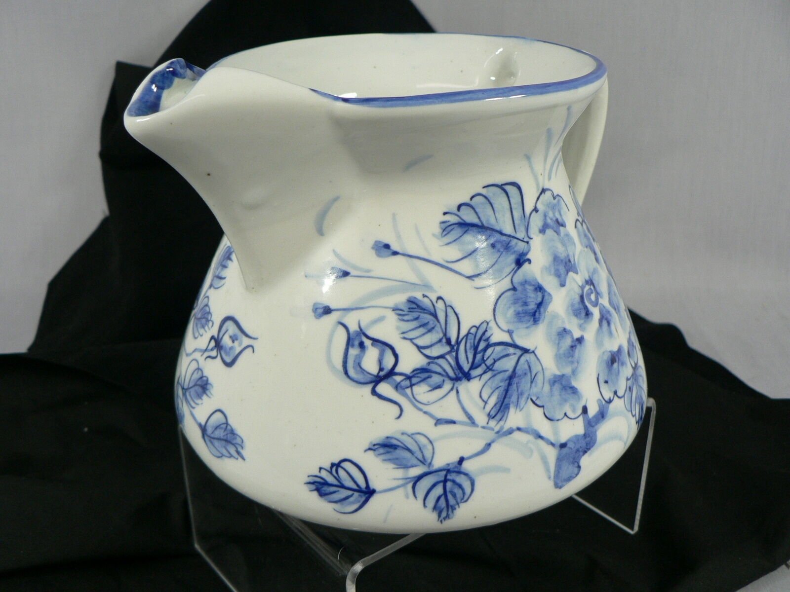 Water Pitcher Ice Lip or Teapot Hand Painted Glaze Floral