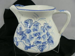 Water Pitcher Ice Lip or Teapot Hand Painted Glaze Floral