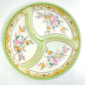 Asian Japanese 3 Sectioned Serving Dish Hallmark Stamped Hand-painted
