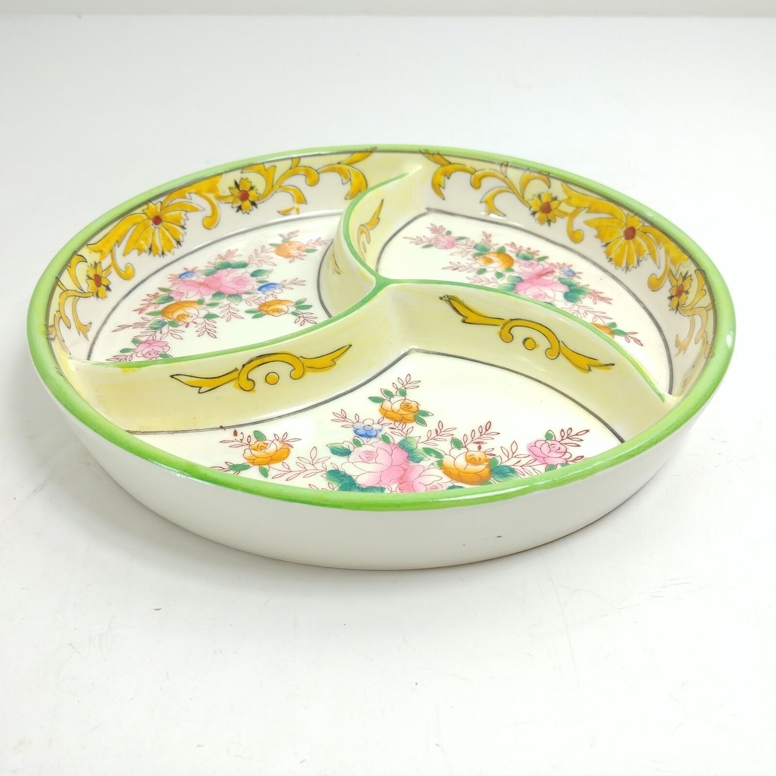 Asian Japanese 3 Sectioned Serving Dish Hallmark Stamped Hand-painted