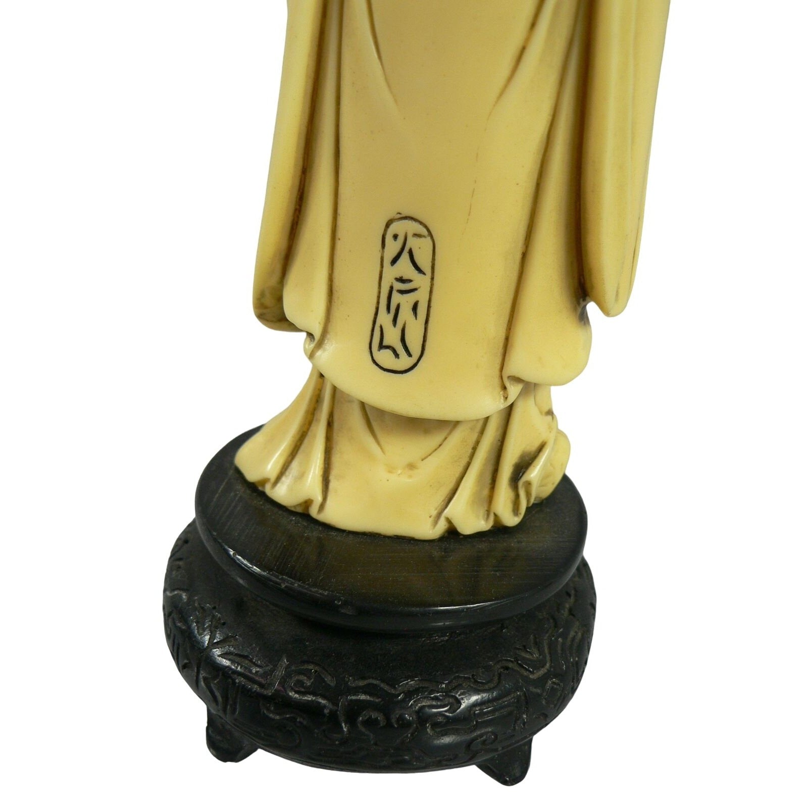 Figurine Chinese Male Robed Bearded Hand Carved Chop Marked Asian Markings 8.5"