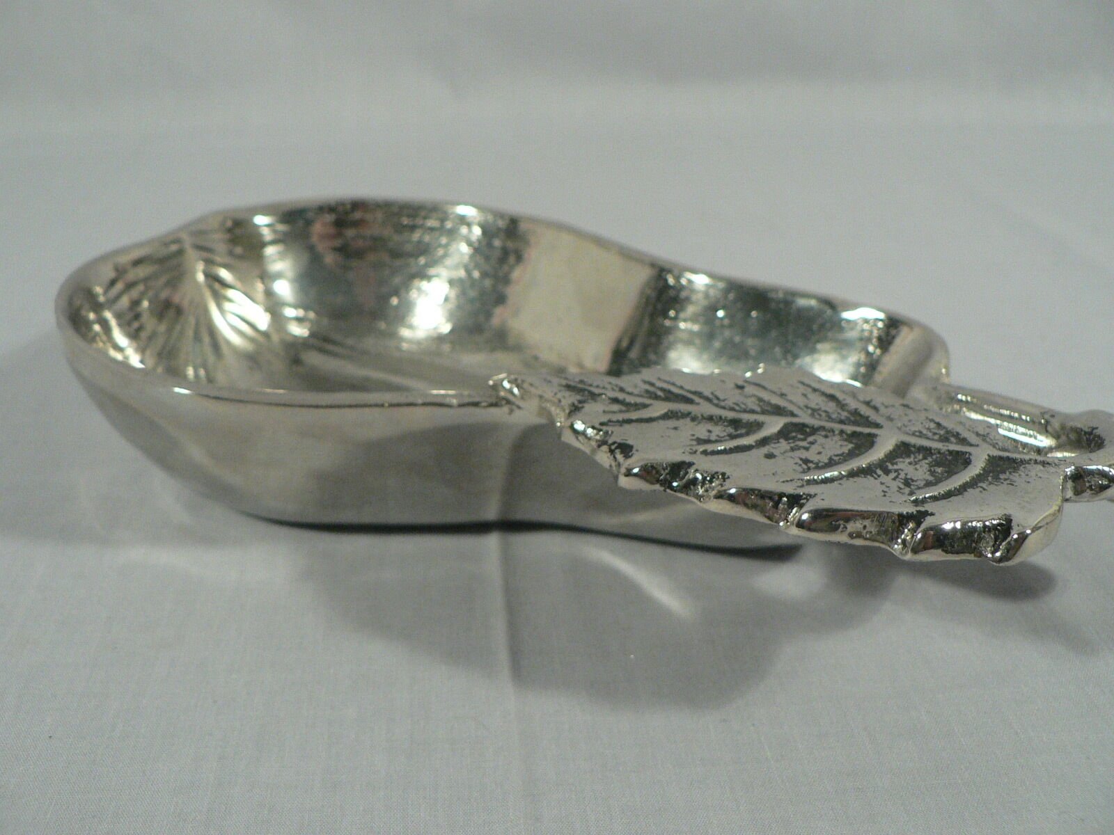 Condiment Nut Candy Dish, PEAR Shaped, cast metal silver tone Distressed Finish