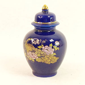 Ginger Jar Mini Cobalt Blue Peacock Peonies Japan Chopmark Vintage 4.5"