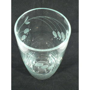 Vase Cylinder Clear Crystal Hand Etched Floral Design Vintage 10.75"