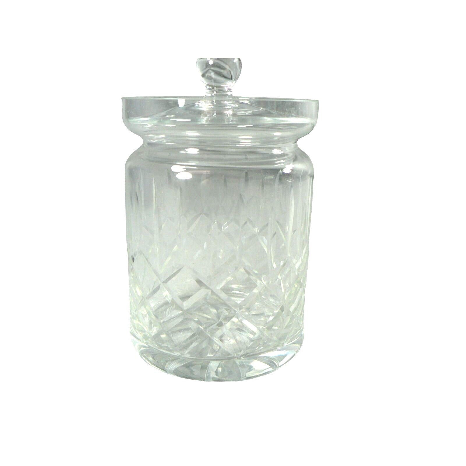 Glass Jam Honey Jar w Lid Geometric Cuts Vintage Kitchenware 5"