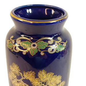 Japanese Vase White Cranes Gold Accents Ceramic Hallmarked Vintage Decor 10"