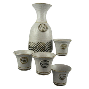 Pottery Wine Vino Carafe Decanter & Glasses Cups stamped Pottery Kraft USA