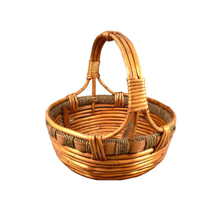 Basket Rattan Woven Reed Rope Sturdy Handle Vintage Centerpiece Home Decor 14" H