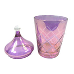 Load image into Gallery viewer, Glass Jar Iridescent Pink Translucent Cut to Clear Diamond Design Vtg 7.5&quot;
