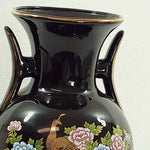 Load image into Gallery viewer, Asian Peacock Hand Painted Porcelain Vase with Synthetic Wagon Cart Stand
