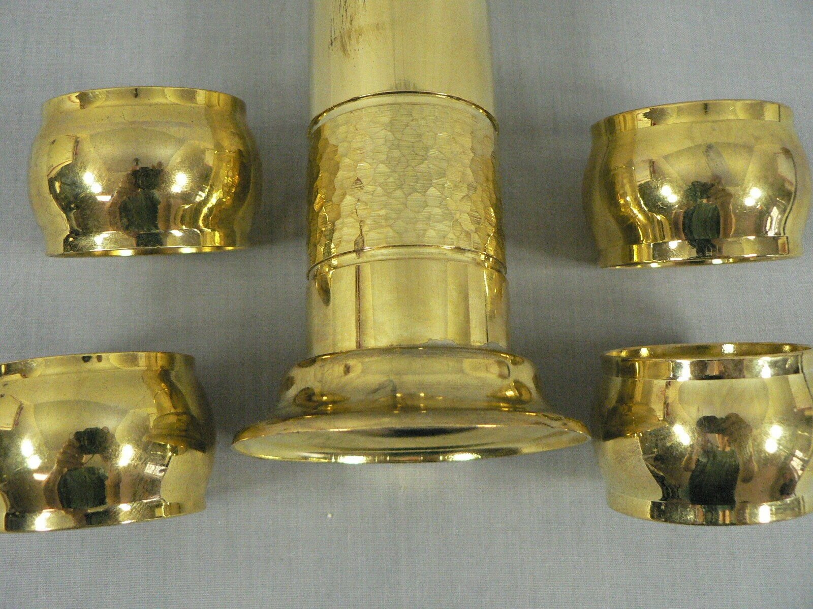 Napkin Rings, Stacked on Brass Candlestick Base 4 Rings and Stand