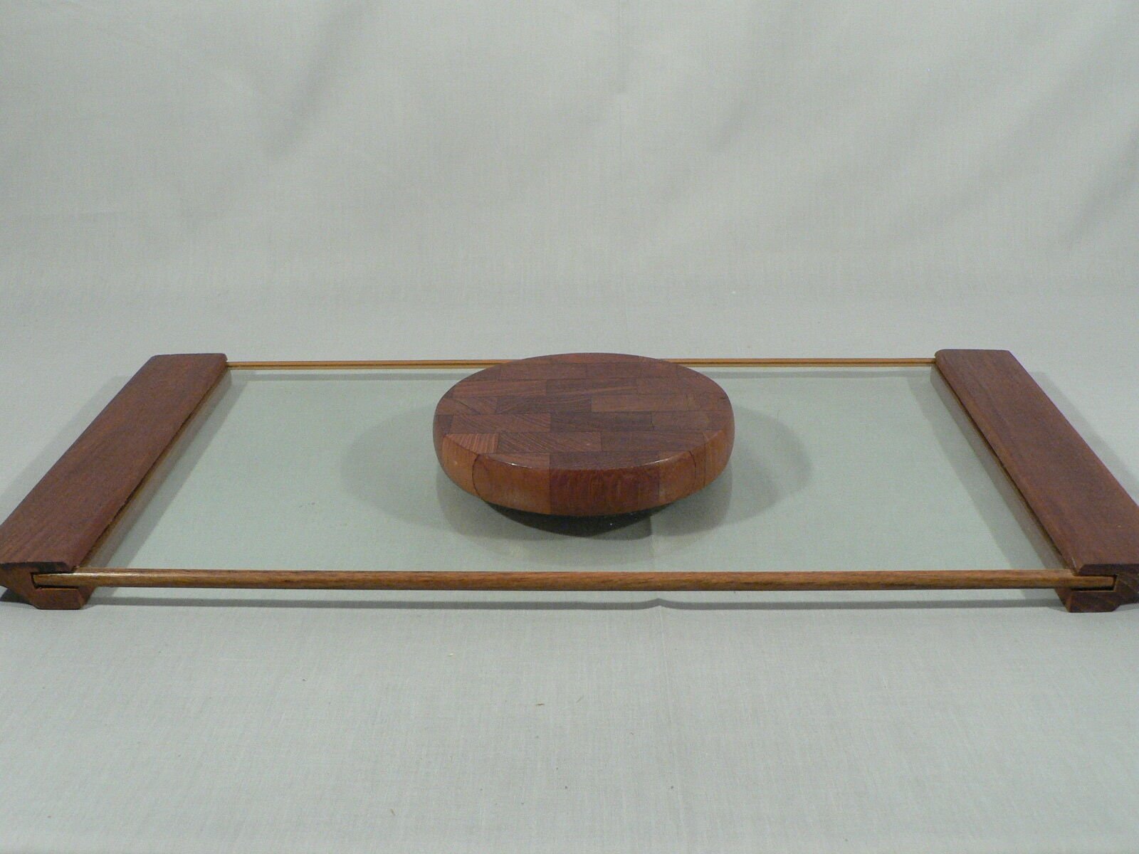 Vintage Retro glass serving tray with Cheese cutting board center mid-century