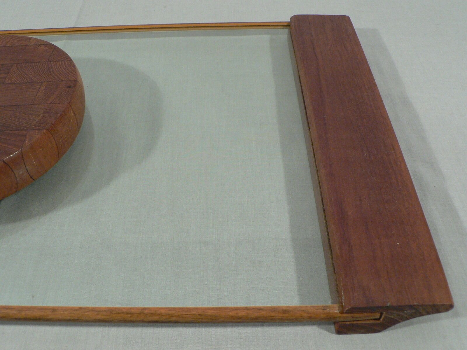 Vintage Retro glass serving tray with Cheese cutting board center mid-century