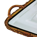 Load image into Gallery viewer, Platter Divided Ceramic Handled Rattan Serving Combo Tray Vintage Serving Decor
