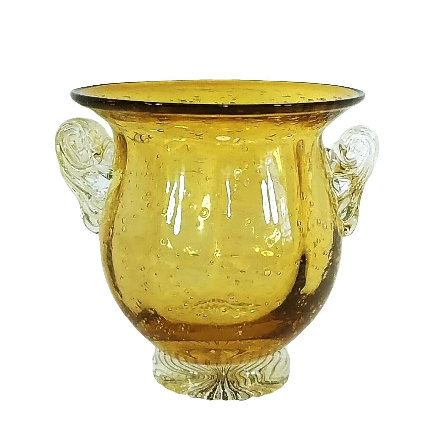 Vase Hand Blown Art Glass Amber Footed with Handles Vintage 5.75"