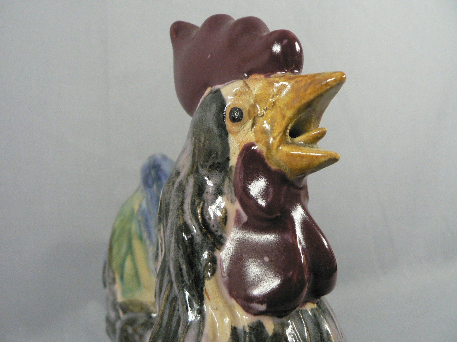 Rooster Ceramic Figurine Primitive Artistic Folk Art Farmhouse Cottage Core Deco