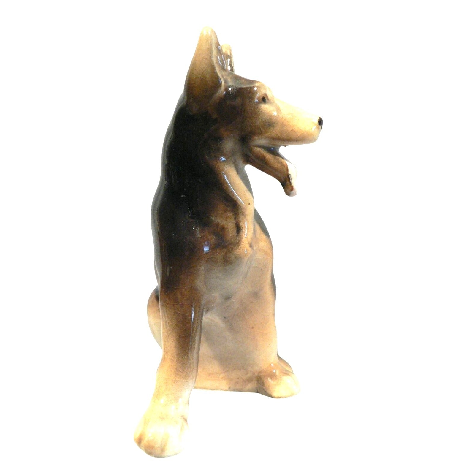 German Shepherd Figurine Ceramic Hallmark on Bottom Vintage 4"