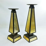 Load image into Gallery viewer, Bradford Pillar Candle Holders Modern Design Metal Inlaid 2pc set Short &amp; Taller
