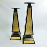 Load image into Gallery viewer, Bradford Pillar Candle Holders Modern Design Metal Inlaid 2pc set Short &amp; Taller
