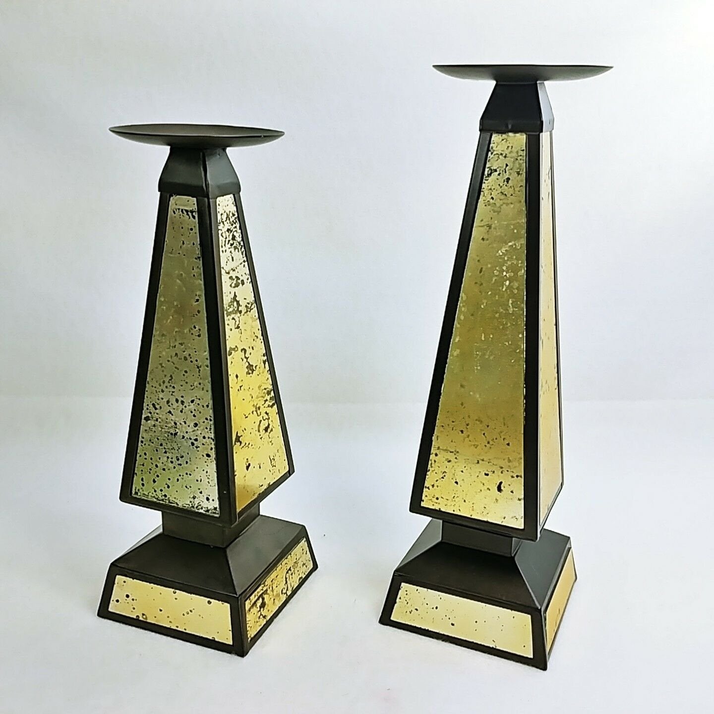 Bradford Pillar Candle Holders Modern Design Metal Inlaid 2pc set Short & Taller