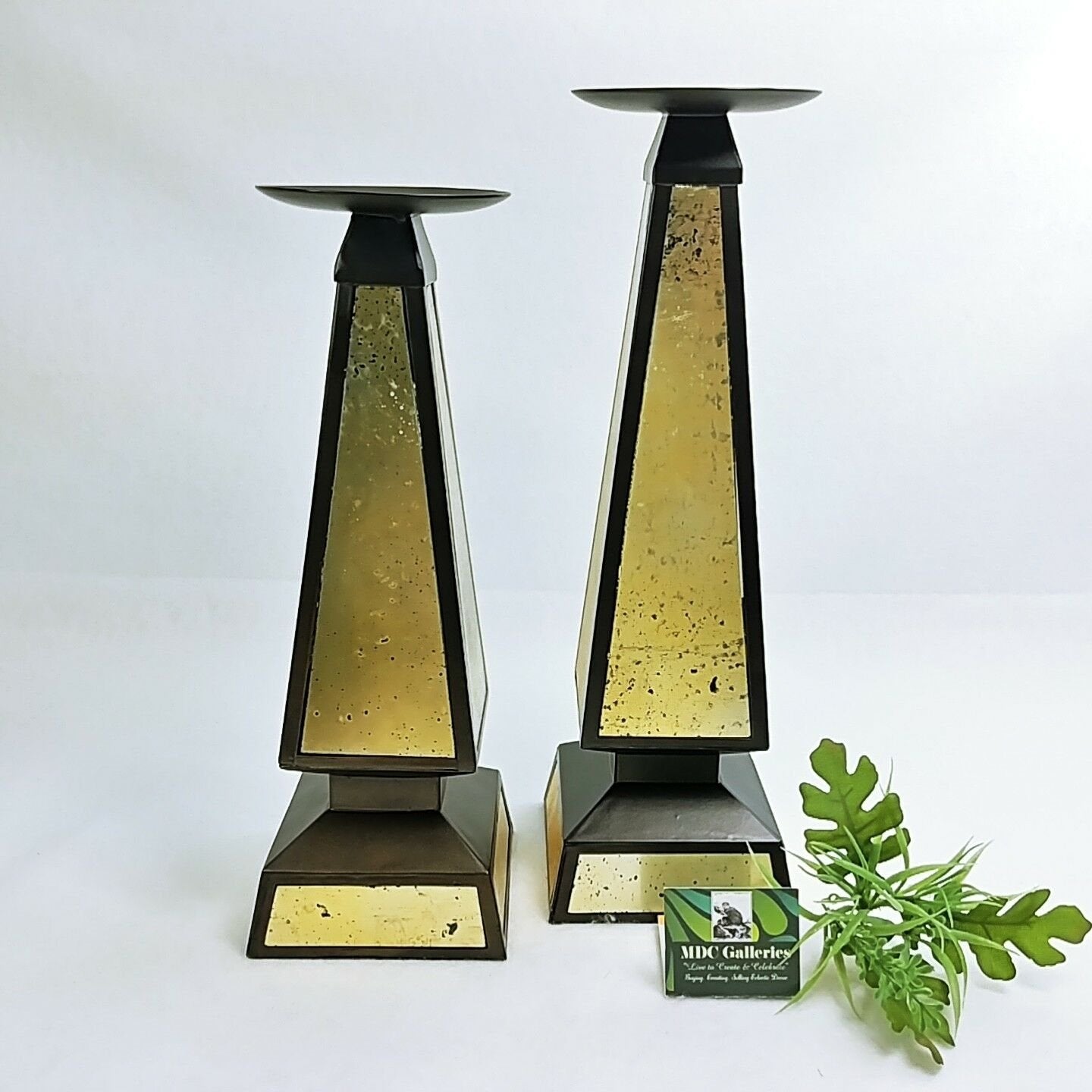 Bradford Pillar Candle Holders Modern Design Metal Inlaid 2pc set Short & Taller