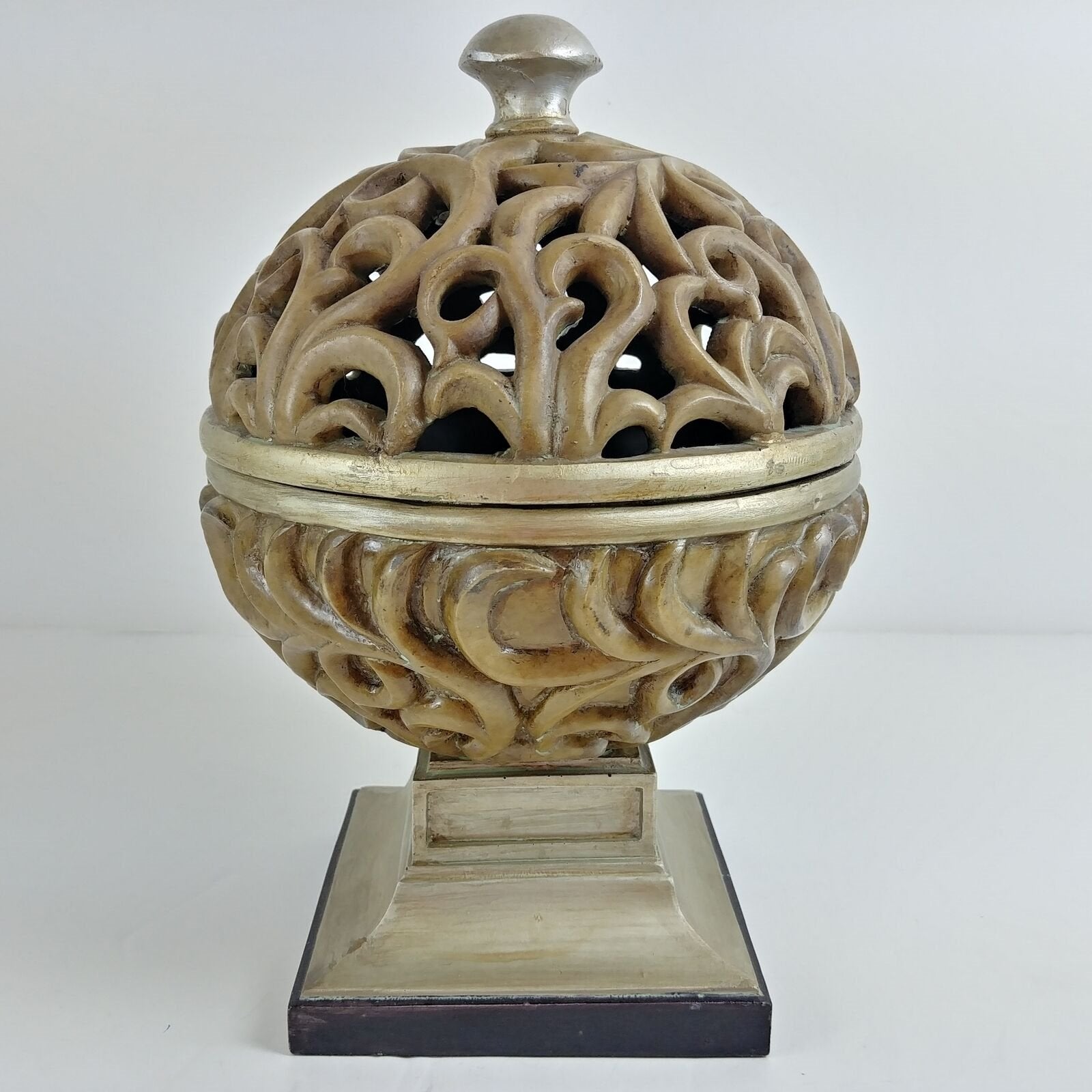 Decorative Sphere Orb with Scroll Work Removable Lid with Storage
