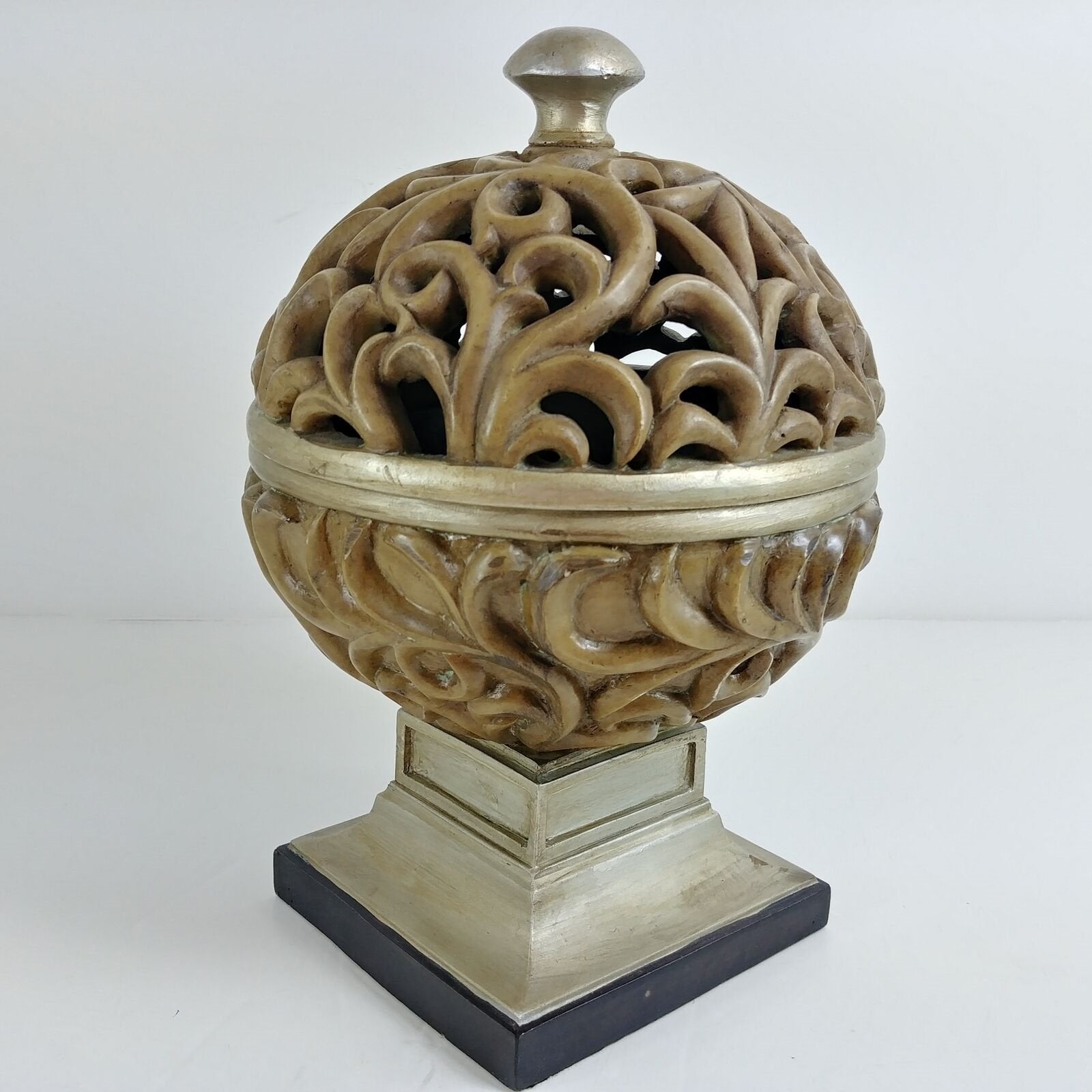 Decorative Sphere Orb with Scroll Work Removable Lid with Storage