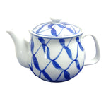 Load image into Gallery viewer, Asian Japanese Teapot with Lid Internal Metal Strainer Blue Trellis Chop Marked
