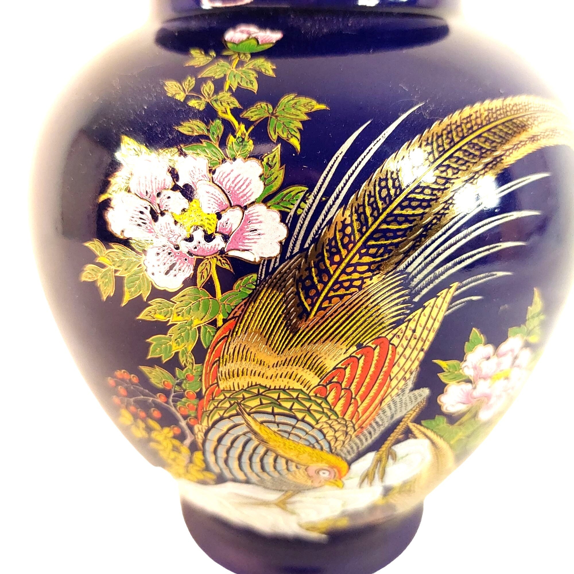 Jar Lidded Ginger Jar Asian-Inspired Pheasant Florals Vintage Home Decor 8.5"