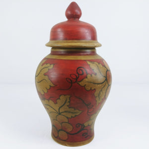 Decorative Storage Urn Canister Ginger Jar Lid Hand Painted Grapevine Design