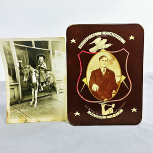 Early Twentieth Century Photos 1 Metal Mounted Masons Plaque 1 Boy on Pony 2pc