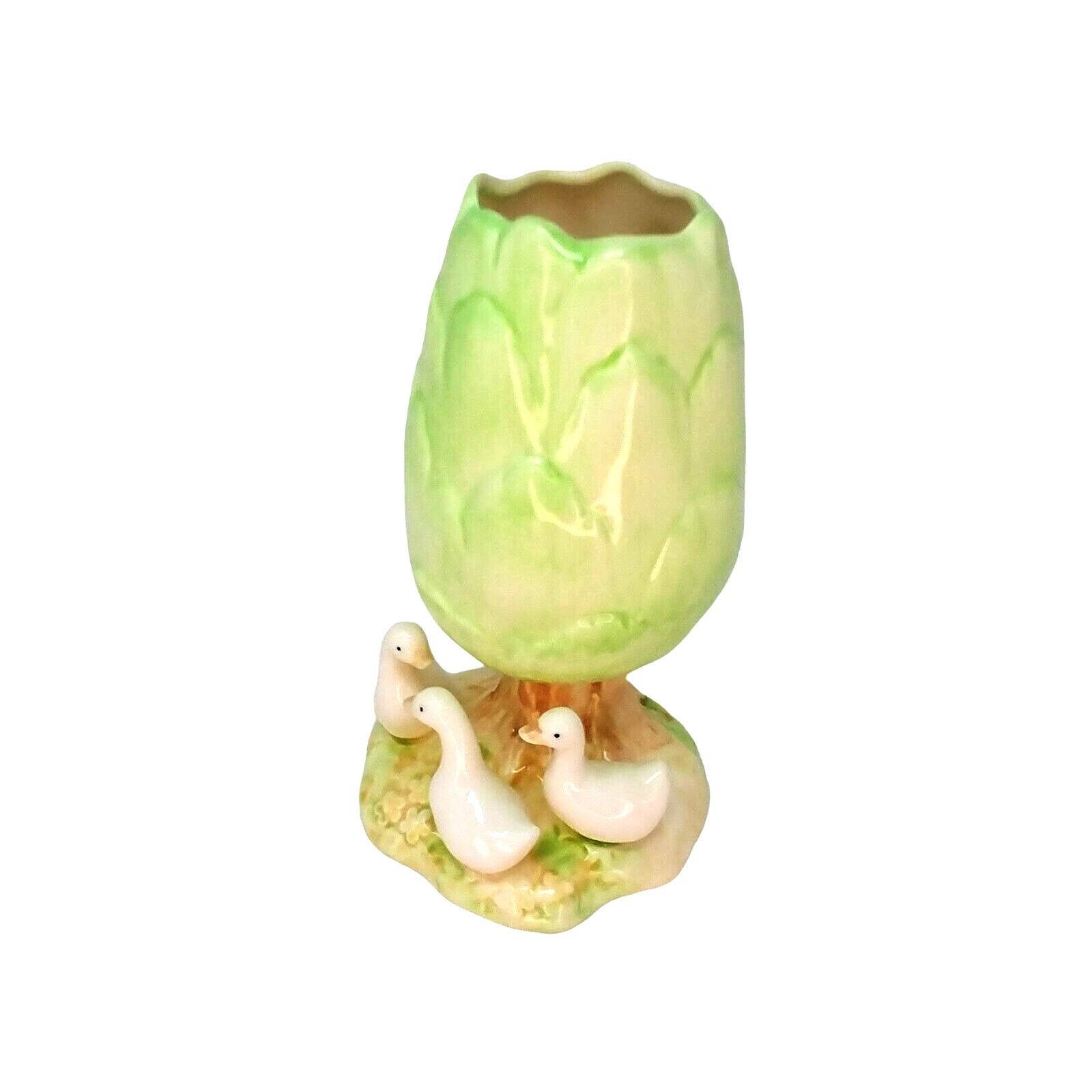 Vase Green Tree Geese Omnibus Japan Ceramic 6" H Vintage Spring Easter Decor