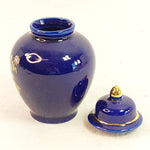 Load image into Gallery viewer, Ginger Jar Mini Cobalt Blue Peacock Peonies Japan Chopmark Vintage 4.5&quot;
