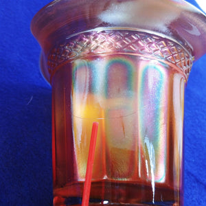 Carnival Glass Amber Lustre Top Hat Fluted Rim Vase