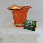 Load image into Gallery viewer, Carnival Glass Amber Lustre Top Hat Fluted Rim Vase
