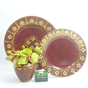 Dinner and Salad Plate & Vase Toyo Orig. Decal Decorative Moriage Relief Texture