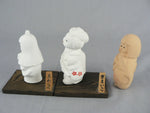 Load image into Gallery viewer, Japanese Hakata Dolls Mini Geisha Figurines 2 Stands Bisque 3 pcs Original decal
