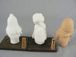 Load image into Gallery viewer, Japanese Hakata Dolls Mini Geisha Figurines 2 Stands Bisque 3 pcs Original decal
