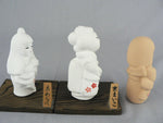 Load image into Gallery viewer, Japanese Hakata Dolls Mini Geisha Figurines 2 Stands Bisque 3 pcs Original decal
