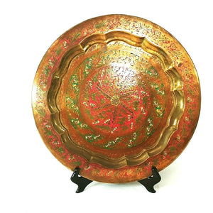 Wall Art Display Plate Hand Tooled Floral Design Brass 15" Vintage Collectible