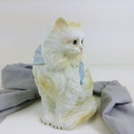 Load image into Gallery viewer, Cat Kitten Feline Figurine with Blue Necktie Bisque Ceramic
