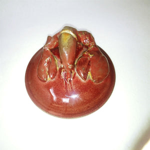 Bowl Serving Bowl Lobster Lid Glazed Pottery Burgundy Vintage Kitchen Decor
