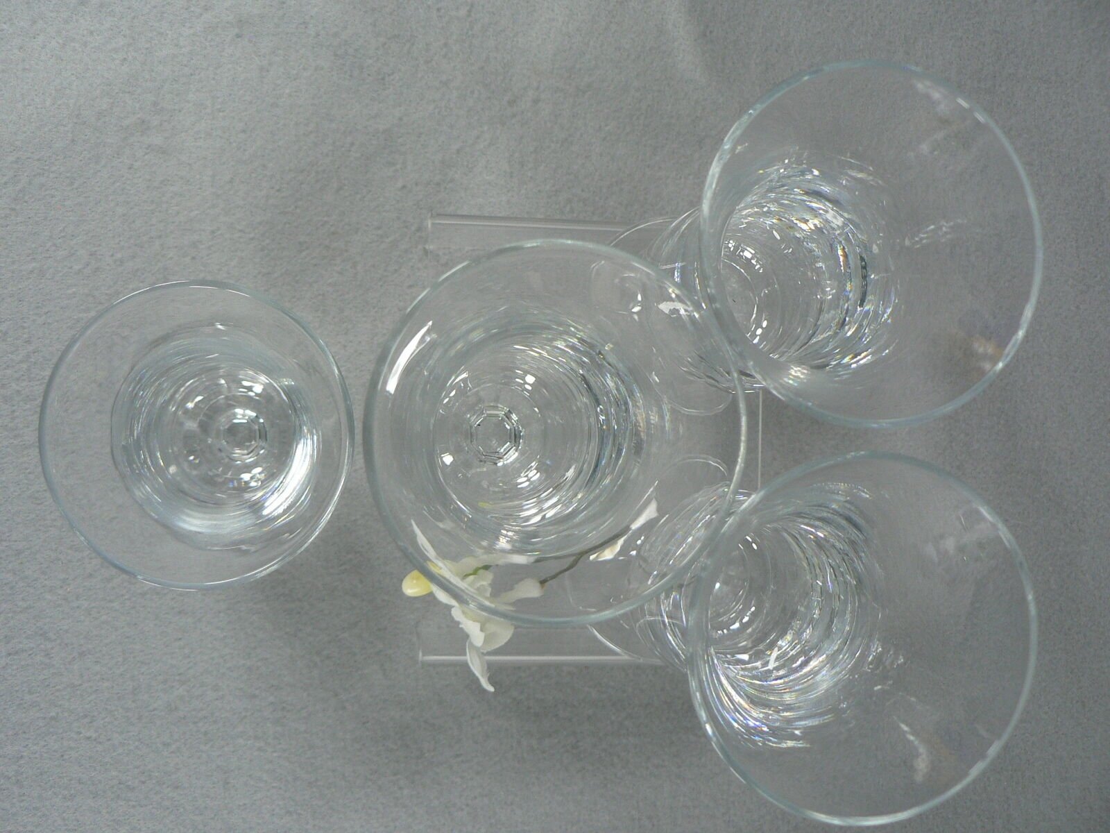 Juice Glasses Clear Tulip Shape on 8 Paneled Short Stem Base