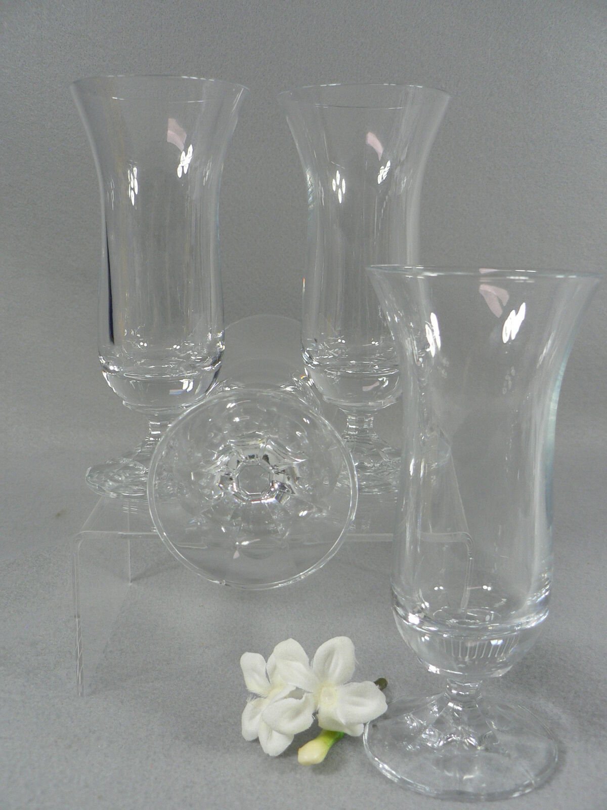 Juice Glasses Clear Tulip Shape on 8 Paneled Short Stem Base