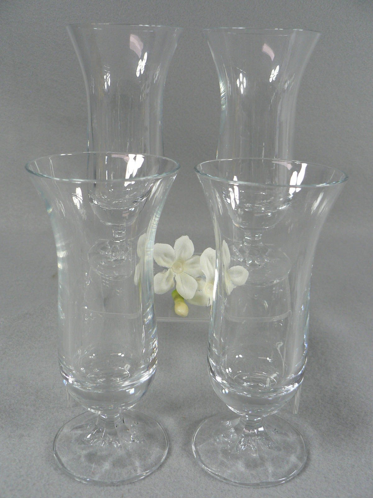 Juice Glasses Clear Tulip Shape on 8 Paneled Short Stem Base