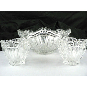 Crystal Bowls Serving Condiment Chip & Dip Oval  3 pc set Scrolled Design