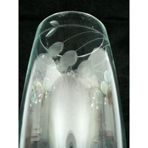 Vase Cylinder Clear Crystal Hand Etched Floral Design Vintage 10.75"