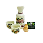 Load image into Gallery viewer, Sake Japanese 3-pc Set Asian Floral Design with Gold Outline Chop marked
